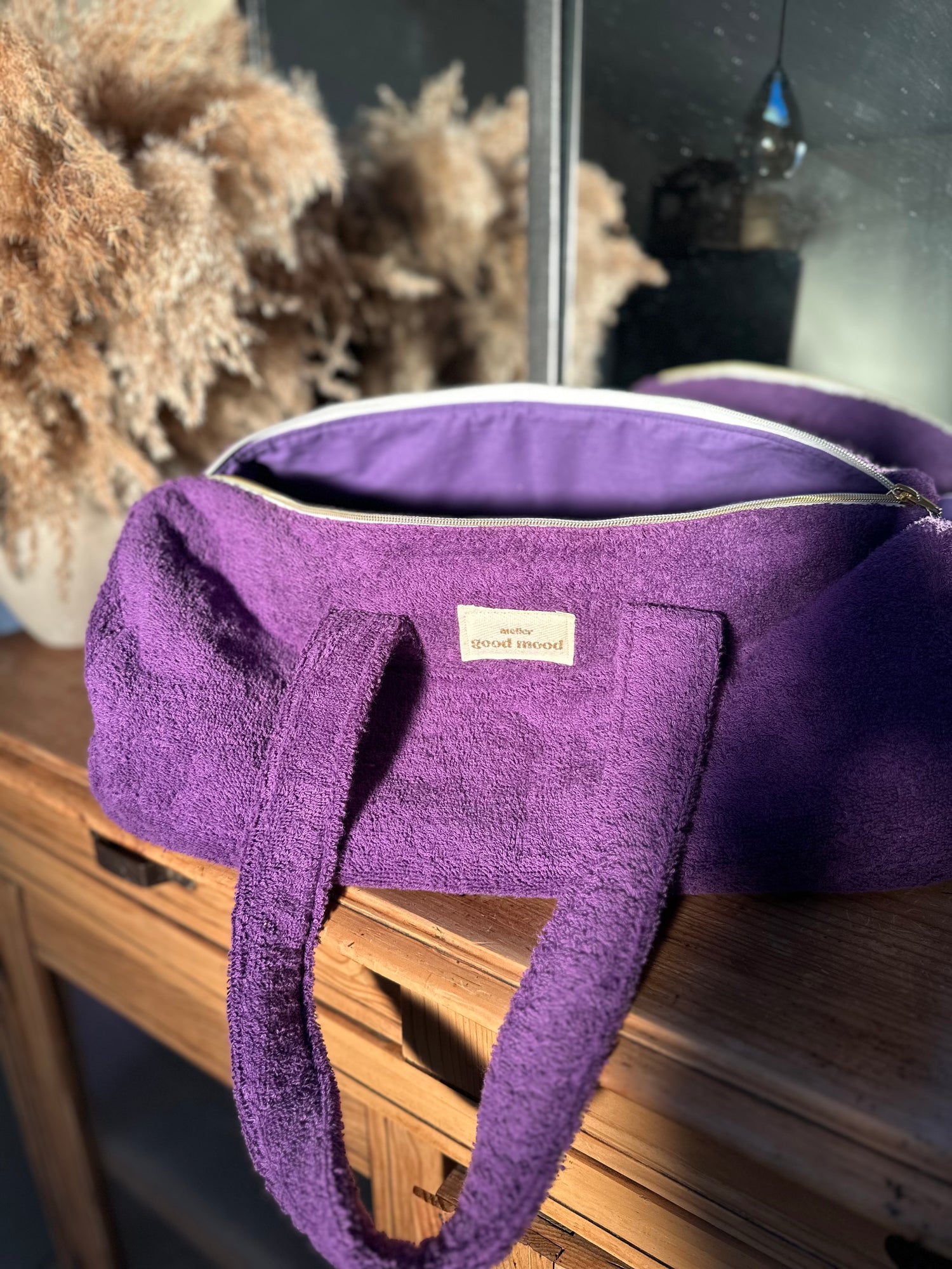 Bowling bag personnalisable violet fait main Atelier Good Mood